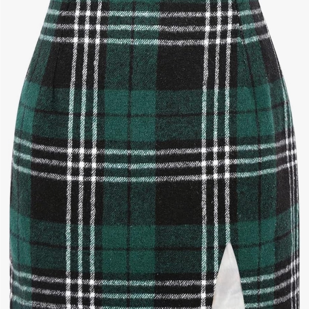 High Waisted Plaid Pencil Mini Skirt with Slit - NWT